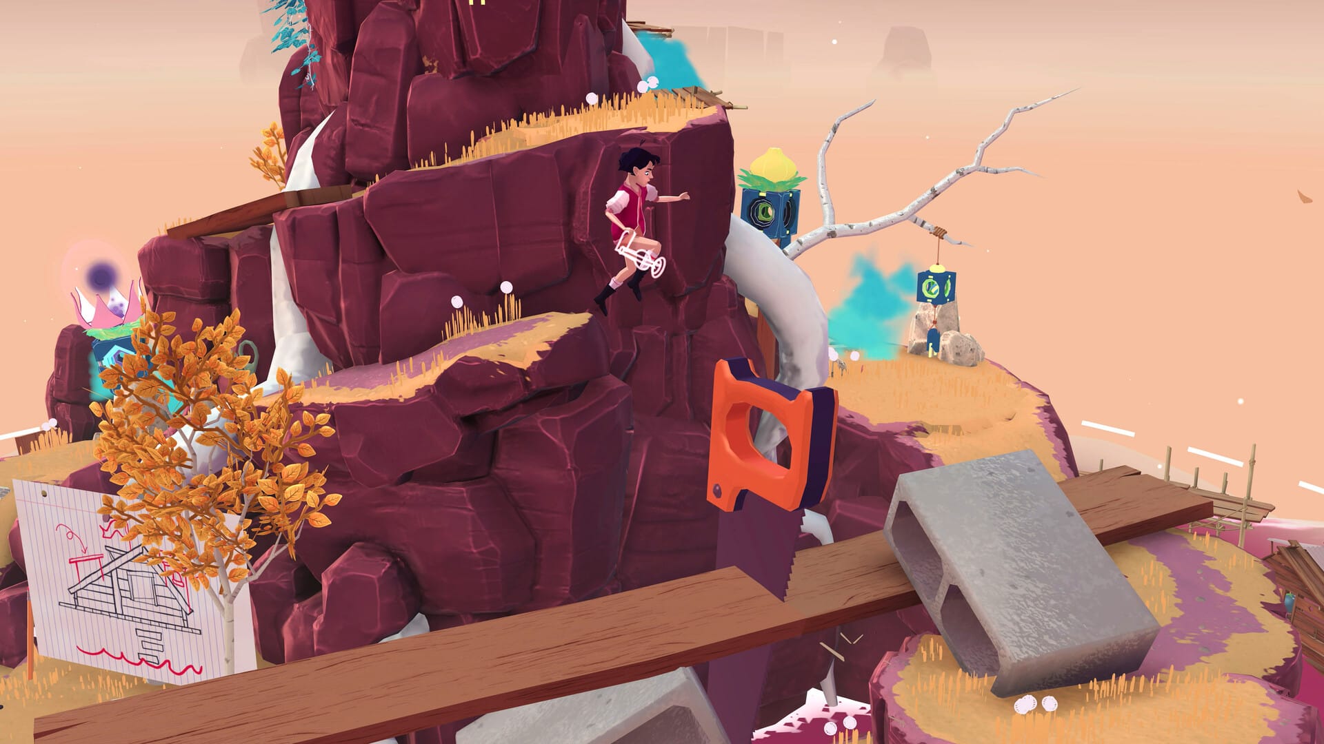 Shows a character about to jump on a saw.